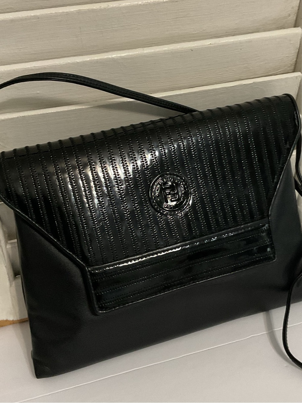 Fendi Vintage Ribbed Patent Clutch Shoulder Bag